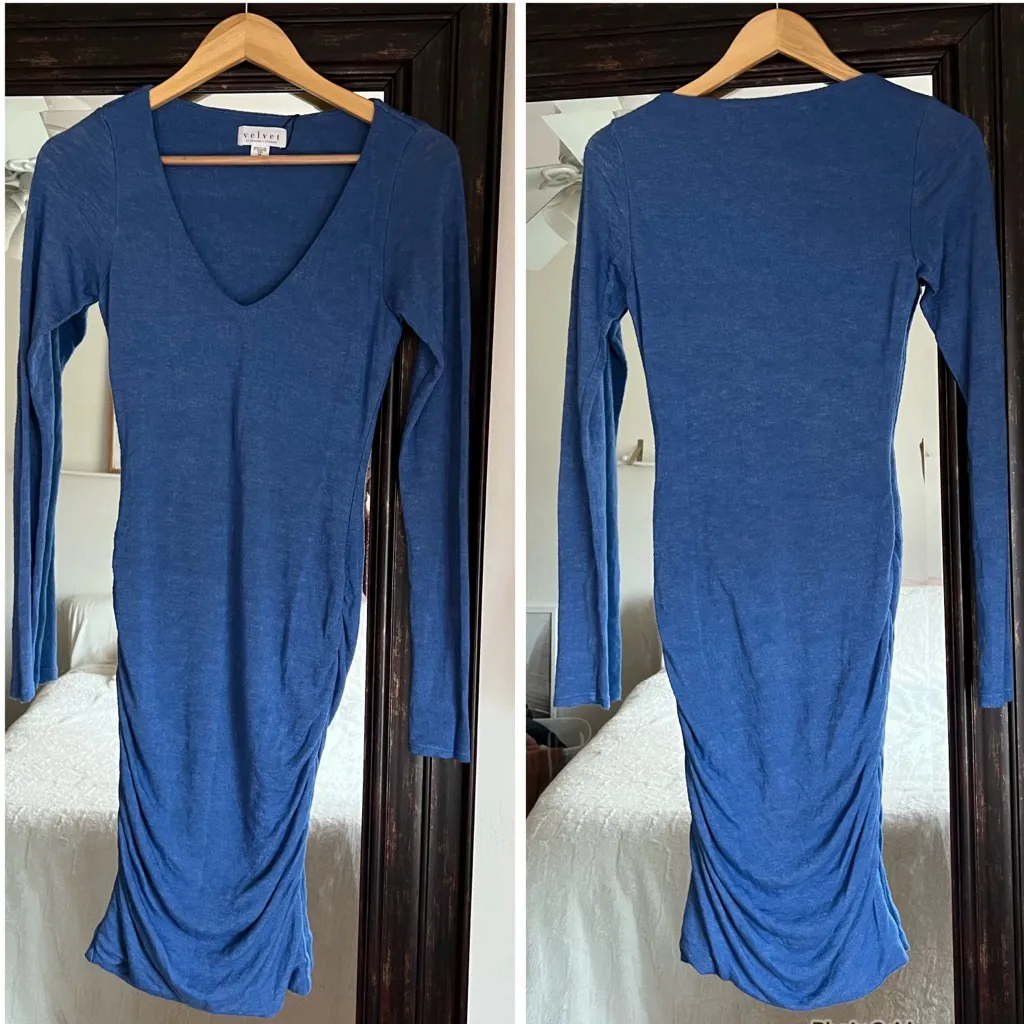 Velvet By Graham & Spencer Long Sleeve Blue Dress NEW Size XS - Image 3