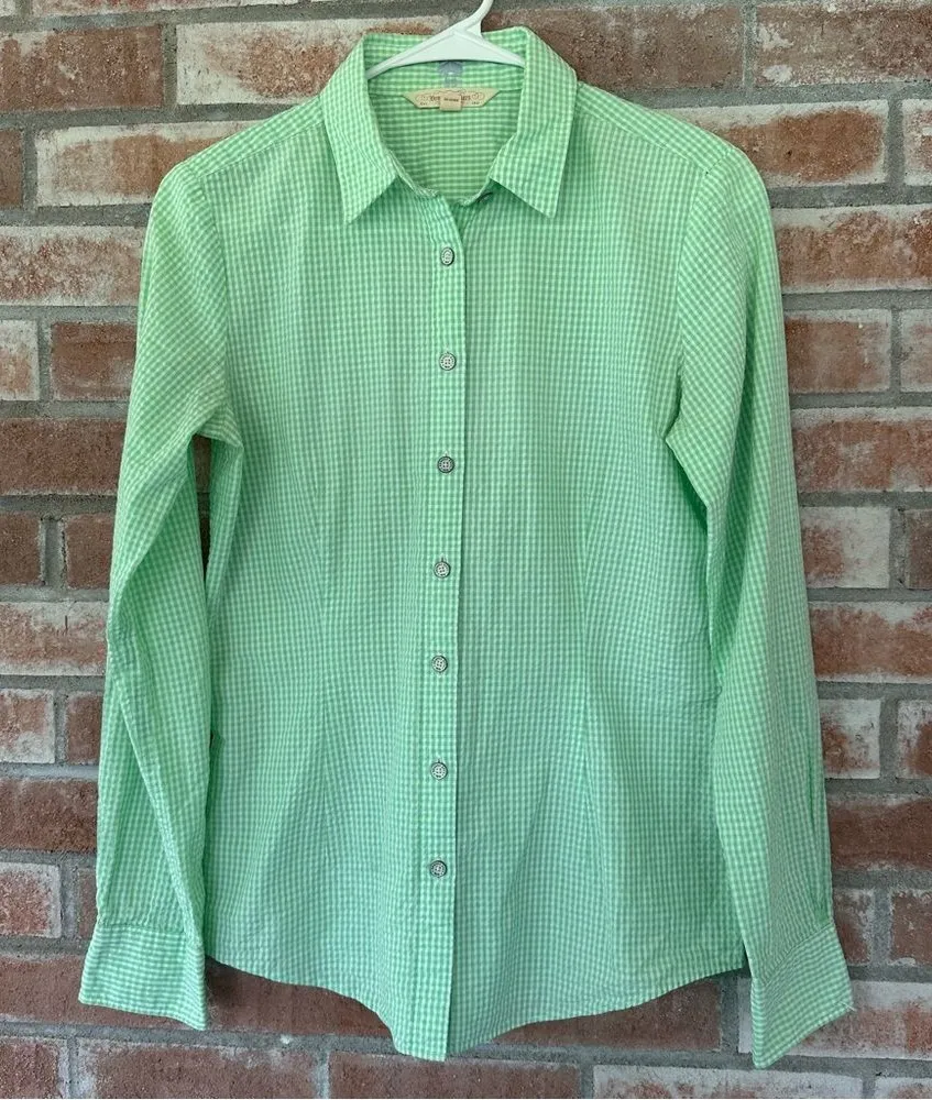 Brooks Brothers Gingham Button Down Shirt Cotton Women’s 4 Green Checkered - Image 1