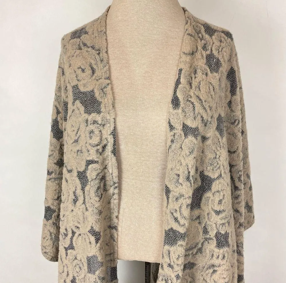 Linda Lundstrom Sweater Shawl beige rose floral Lagenlook Knit Plus Size 16 - Image 2