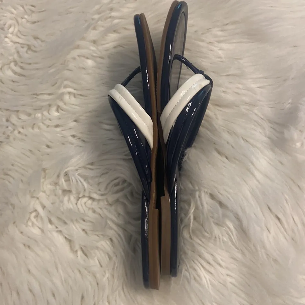 J. McLaughlin Blue and White Sandals Classic Thong Style size not available - Image 6