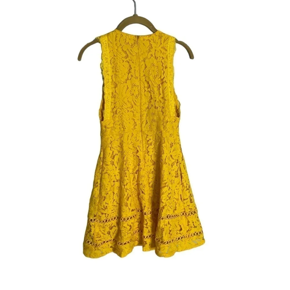 Lulus Mallory Golden Yellow Skater Dress XS Plunge Neckline - Image 7