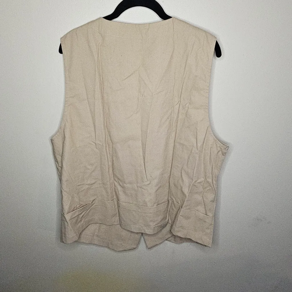 IDEALSANXUN Women's Cotton Linen Vest Casual Sleeveless Blazer Khaki XL Tan - Image 3