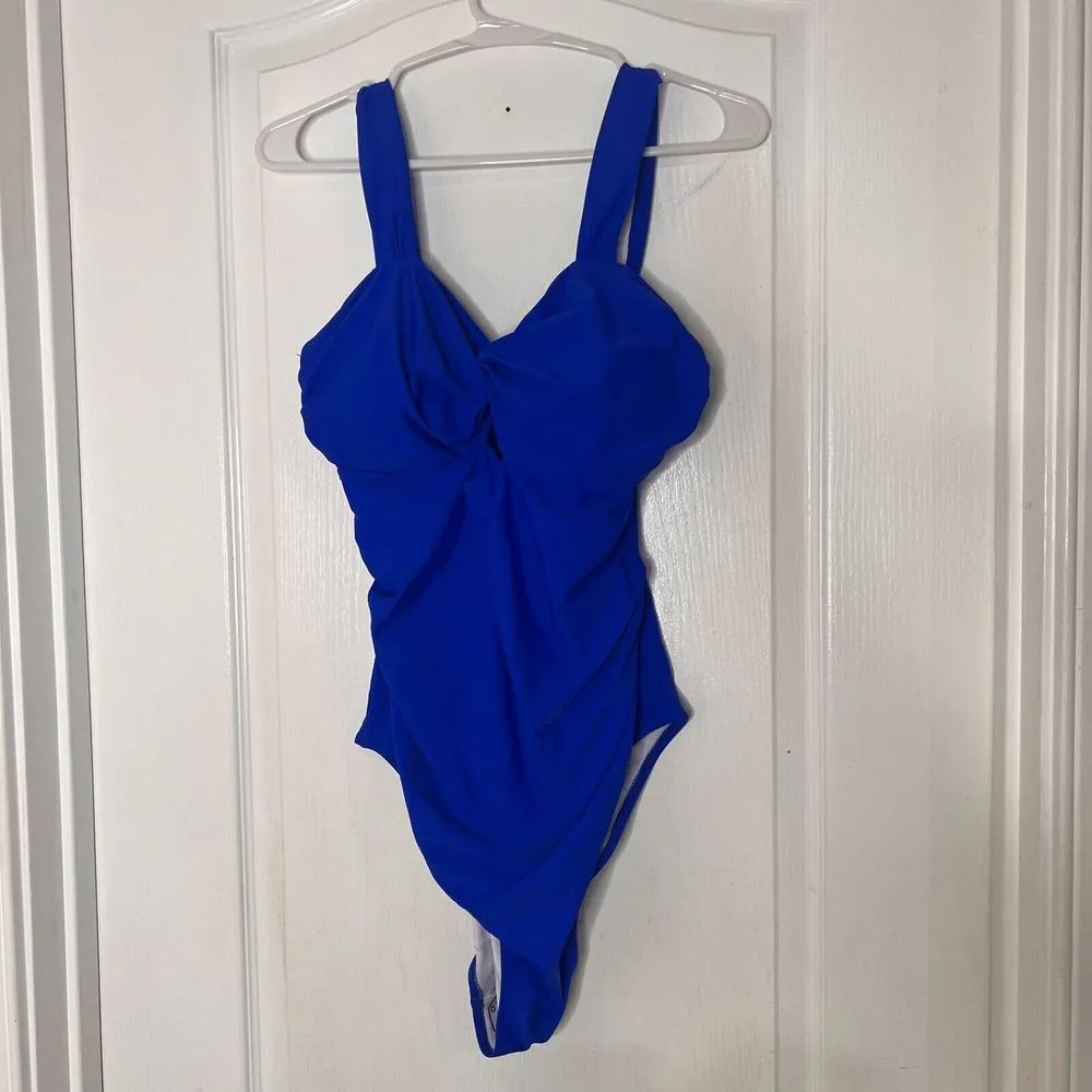 VMPUNEC Womens Swimsuit XL Blue Solid Pull On Stretch Wide‎ Strap 1 Piece NWT - Image 3