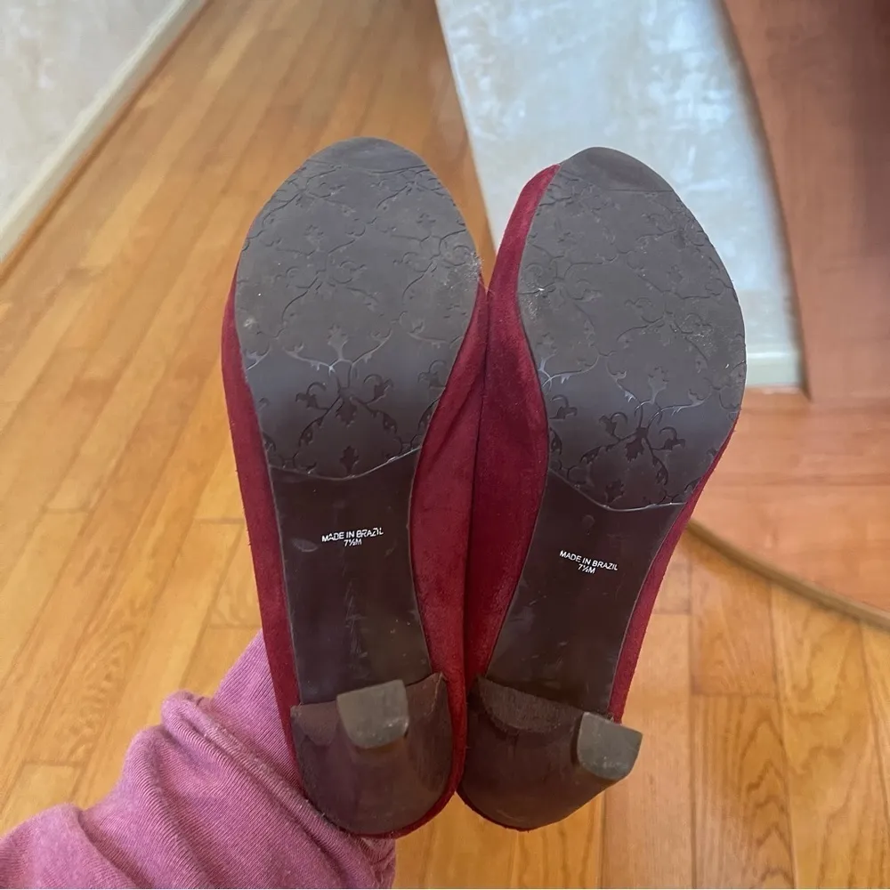 Matisse Empire Wine Burgundy Suede Peep Toe Cone Heel Slip On Mule 7.5M Size 7.5 - Image 6