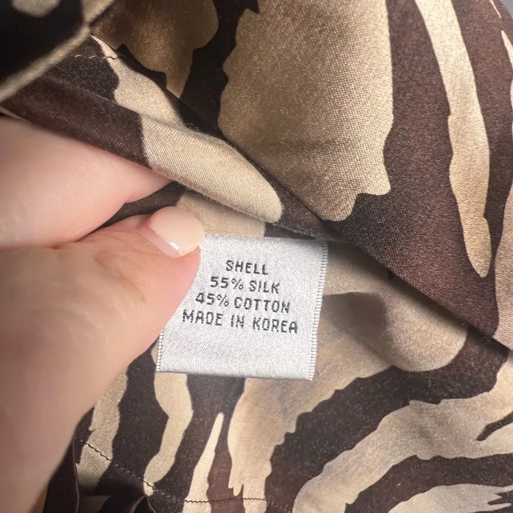 Talbots Brown and Cream Blazer with Animal Print Silk Cotton Blend Career Modern - Image 3