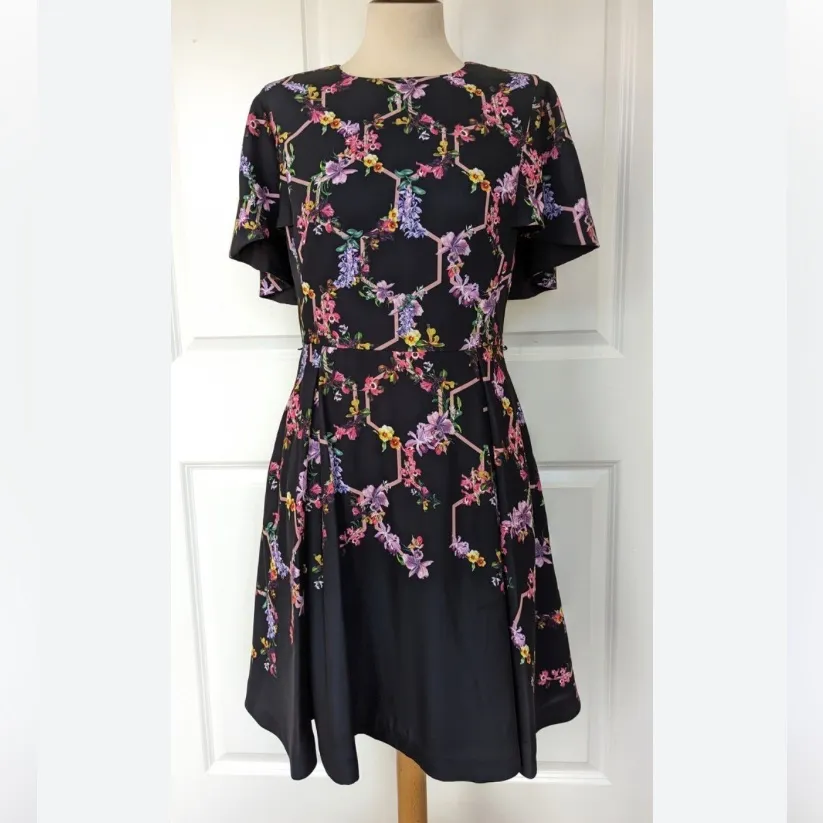 Ted Baker Black Dress with Pink Floral Design Uk 1 (US 4) - Image 2