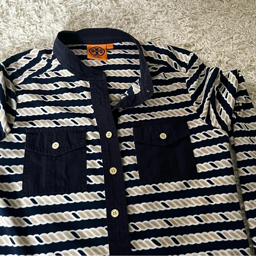 Tory Burch Suzette Shirt dress nautical navy rope size small - Image 6