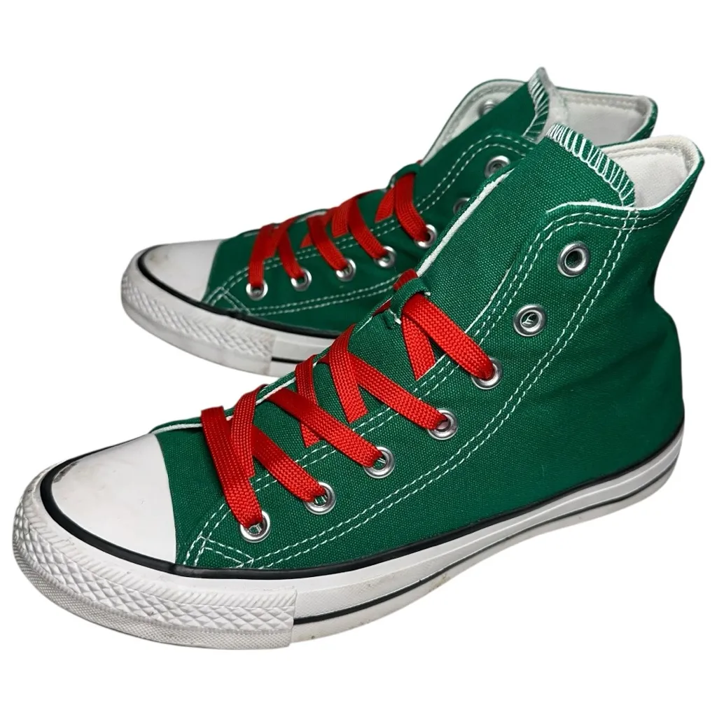 Converse All Star Chuck Taylor’s Sz 8 Green Ho Ho Ho Red Laces High Top Sneakers - Image 2