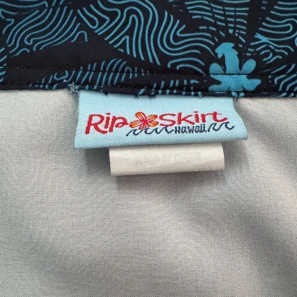 Ripskirt Hawaii Maui Moonlight Blue Floral Print Wrap Mini Skirt XL Blue - Image 6