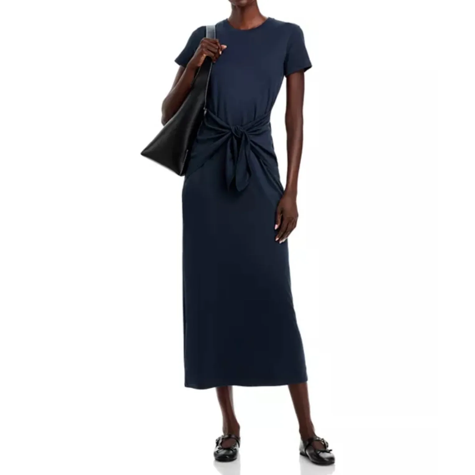 Theory Navy Blue Tie‎ Waist Midi Dress Short Sleeve Casual Womens - Image 3
