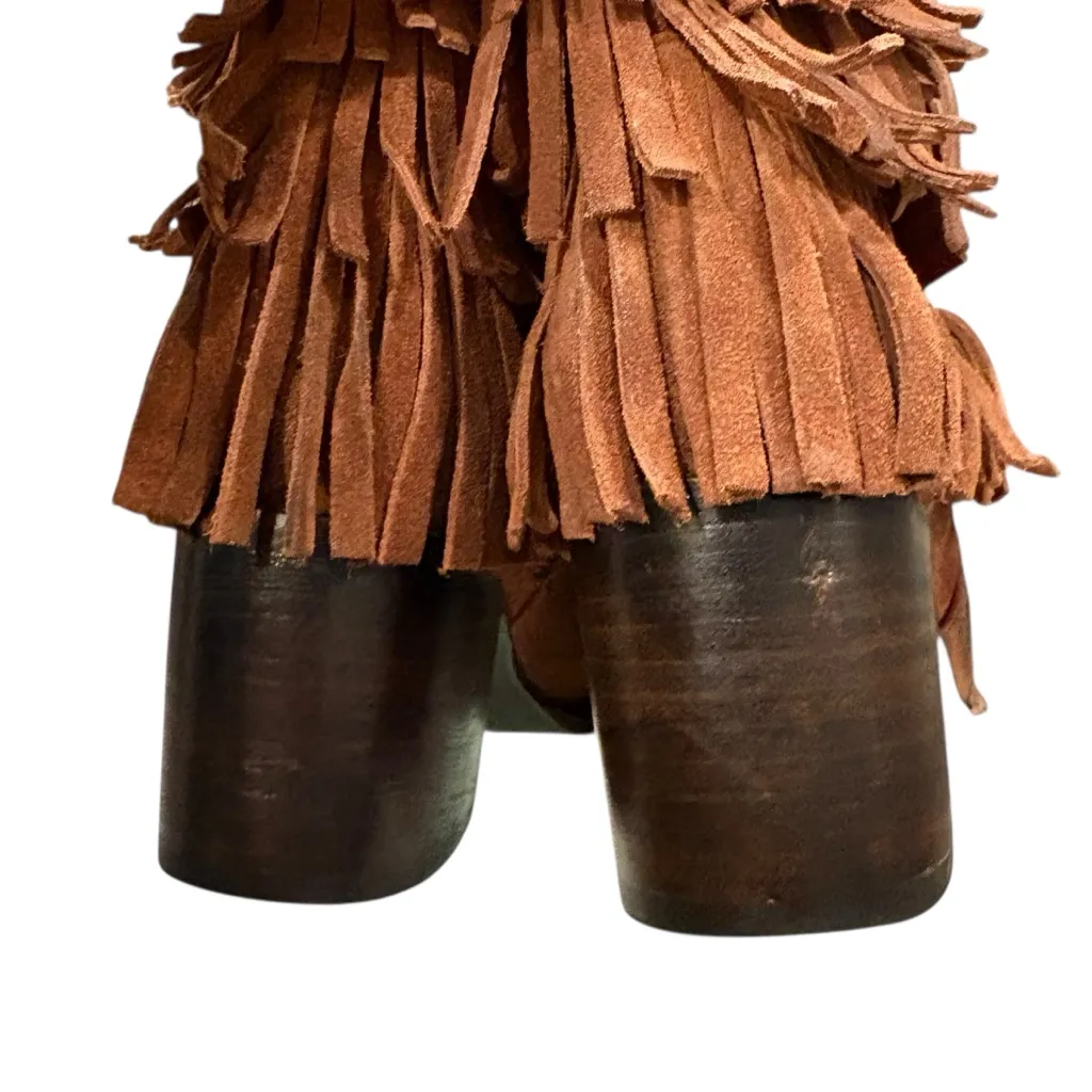 Freebird By Steven Leather Belle Fringe Ankle Boots, Sz 10 Brown - Image 12
