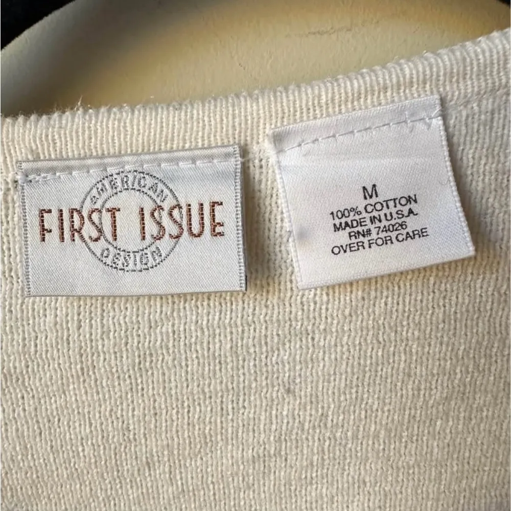 Vintage First Issue Women’s Fine Knit 100% Cotton Cardigan Gold Buttons Sz Med - Image 2