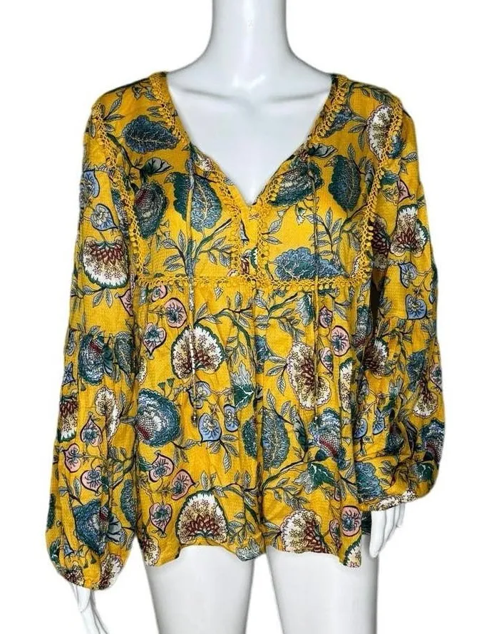 Haute Hippie Shirt Womens Medium Yellow Floral Flower Avery Blouse Bloomcore - Image 1