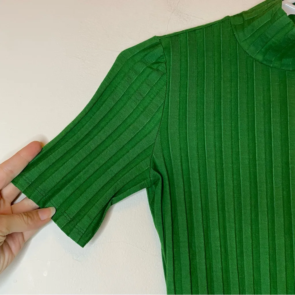 REFORMATION Zia Ribbed Knit Short Sleeve Mini Slit Dress Green Sz Small - Image 6