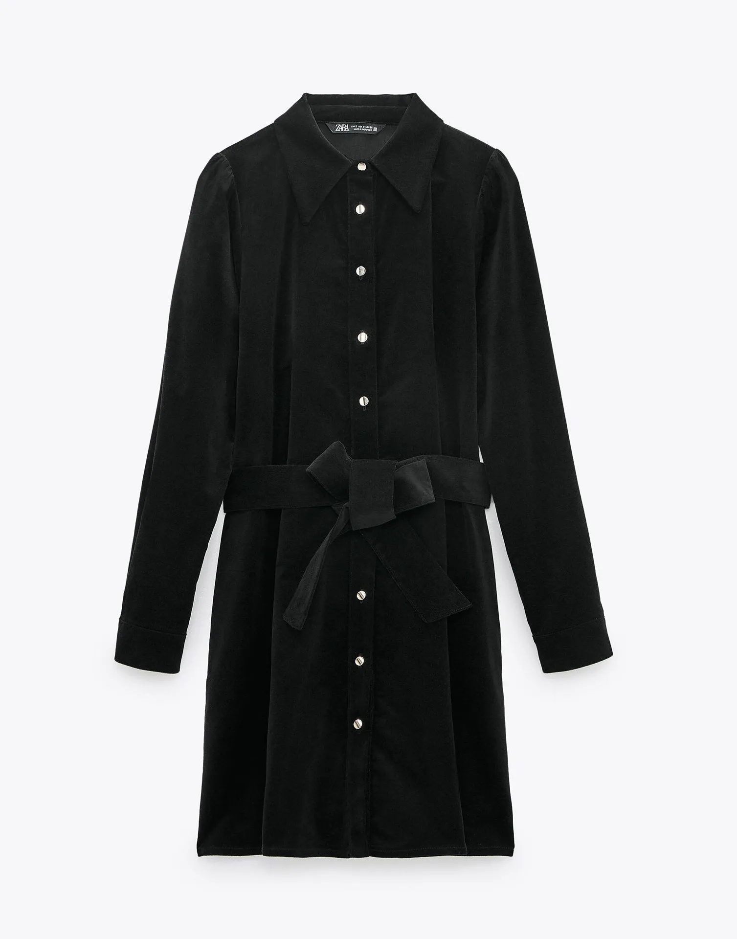 Black Button Down Velvet Mini Dress - Image 2