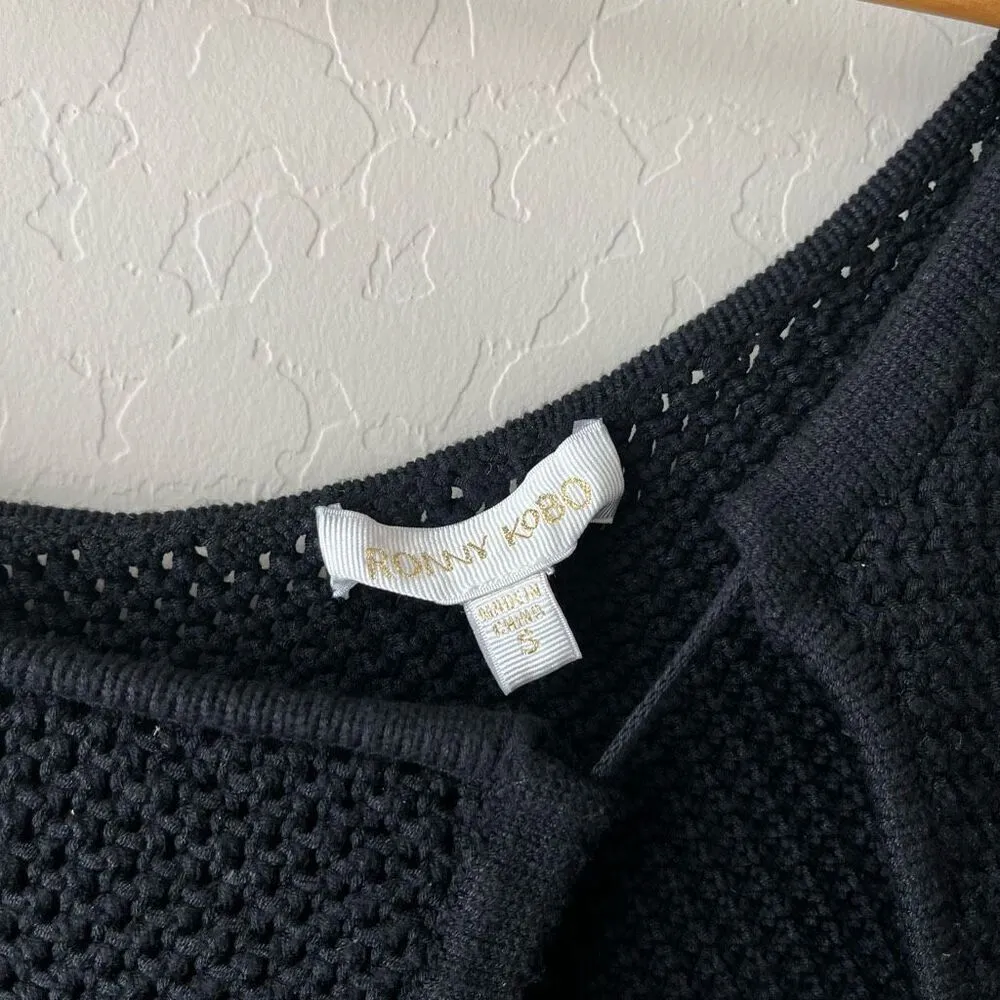 Ronny Kobo Dress Black One Shoulder Cut Out Crochet Knit Midi Dress Size S‎ Black - Image 5