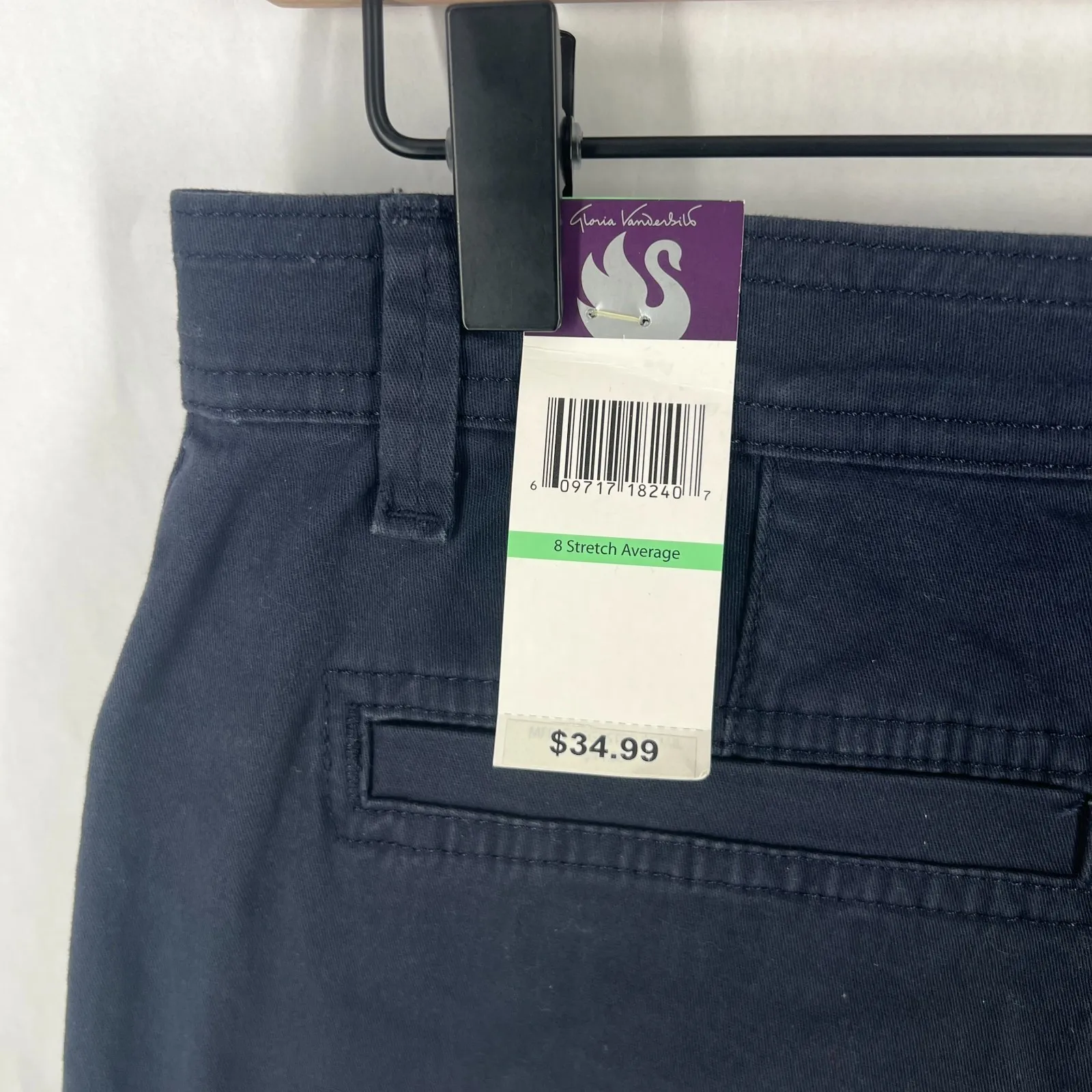 Gloria Vanderbilt Ankle Pants Womens 8 Navy Blue Cotton Stretch Straight Leg - Image 7