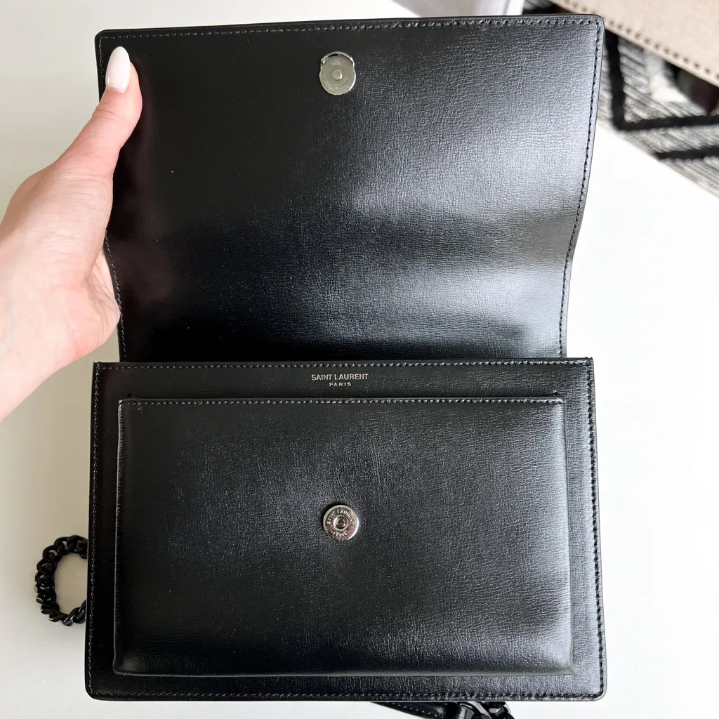 New YSL Saint Laurent Sunset Medium Monogram Crossbody Bag in All Black - Image 10