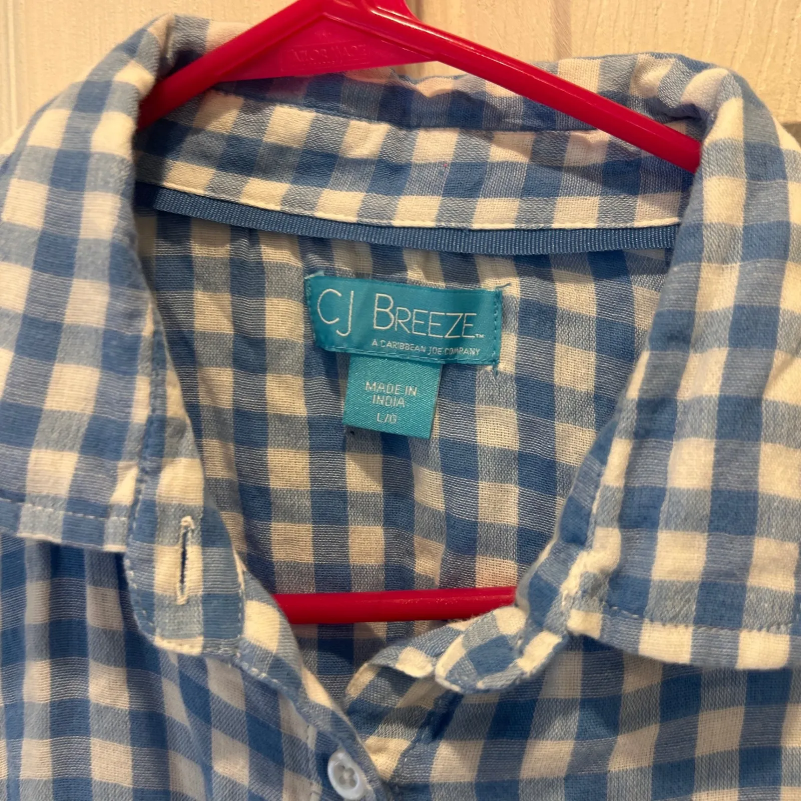 CJ Breeze Blue White Gingham‎ Gauze Sleeveless Button Down Shirt Women Large - Image 3