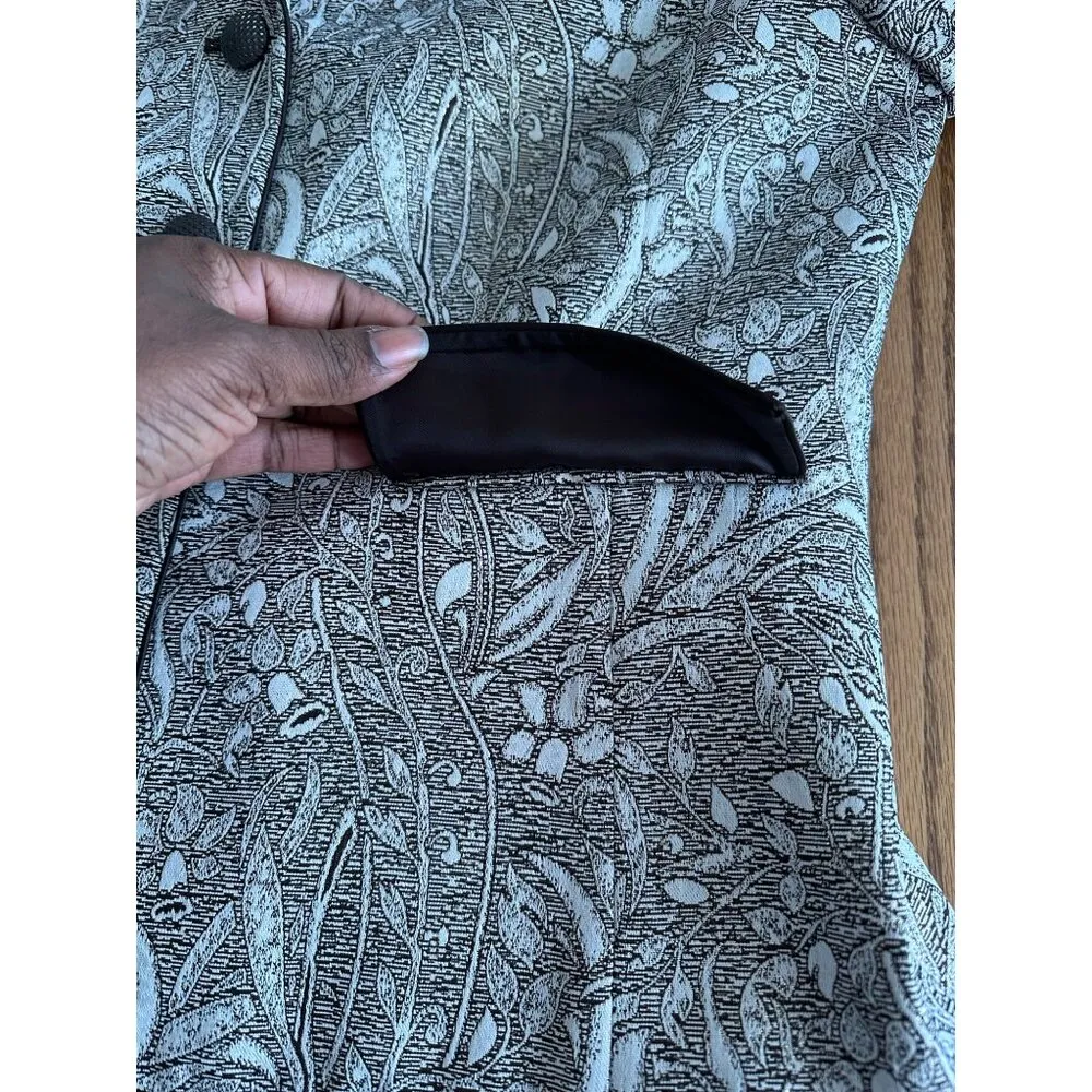 Suit Studio Metallic Silver Blazer Jacket Paisley Patterned Single Breasted Sz 1 Gray - Image 11