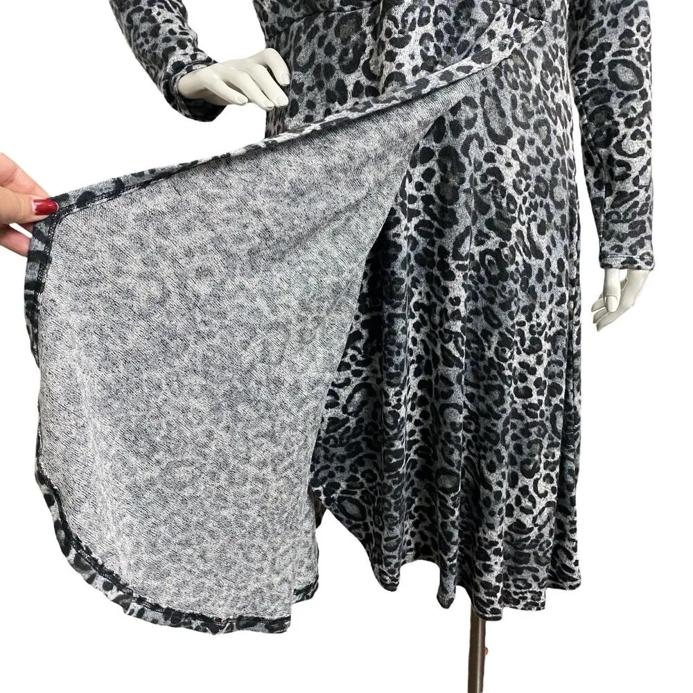 SPENSE Large Faux Wrap Heather Gray Animal Print Dress Casual Dinner Romantic 3 - Image 2