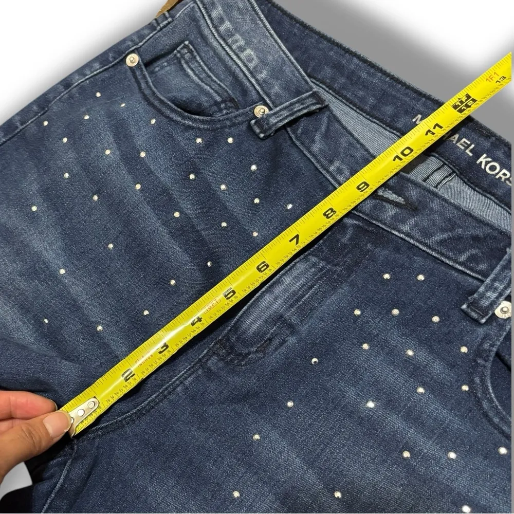 NWT Michael Kors Blue Denim Silver Studded Stretchy Midrise Cropped Jeans - 10 - Image 6