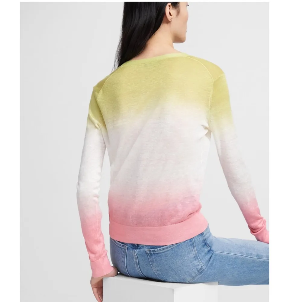 Theory Dual Ombre Cardigan in Pink and Green Ombre Linen- Viscose Medium NWT - Image 3