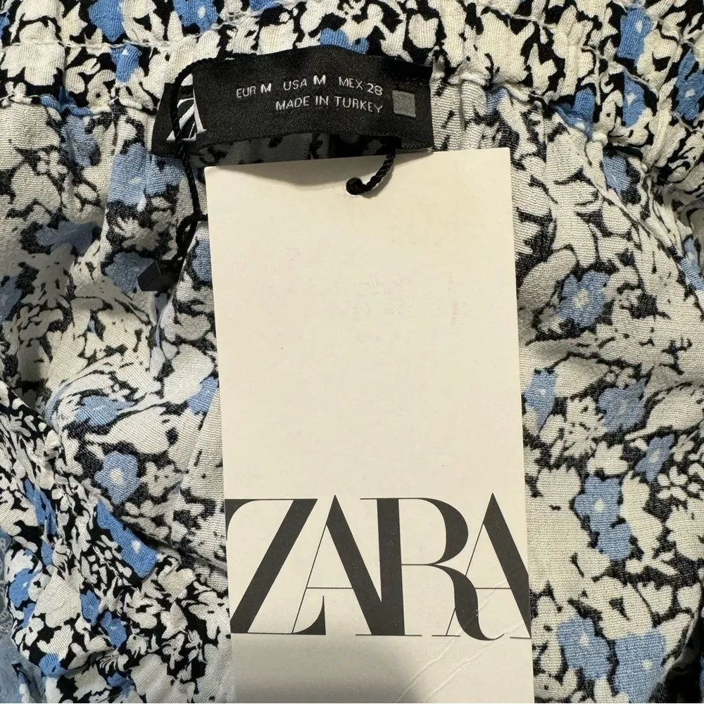Zara New Blue Bohemian High Waisted Floral Print Skort Size M Elastic Band - Image 13