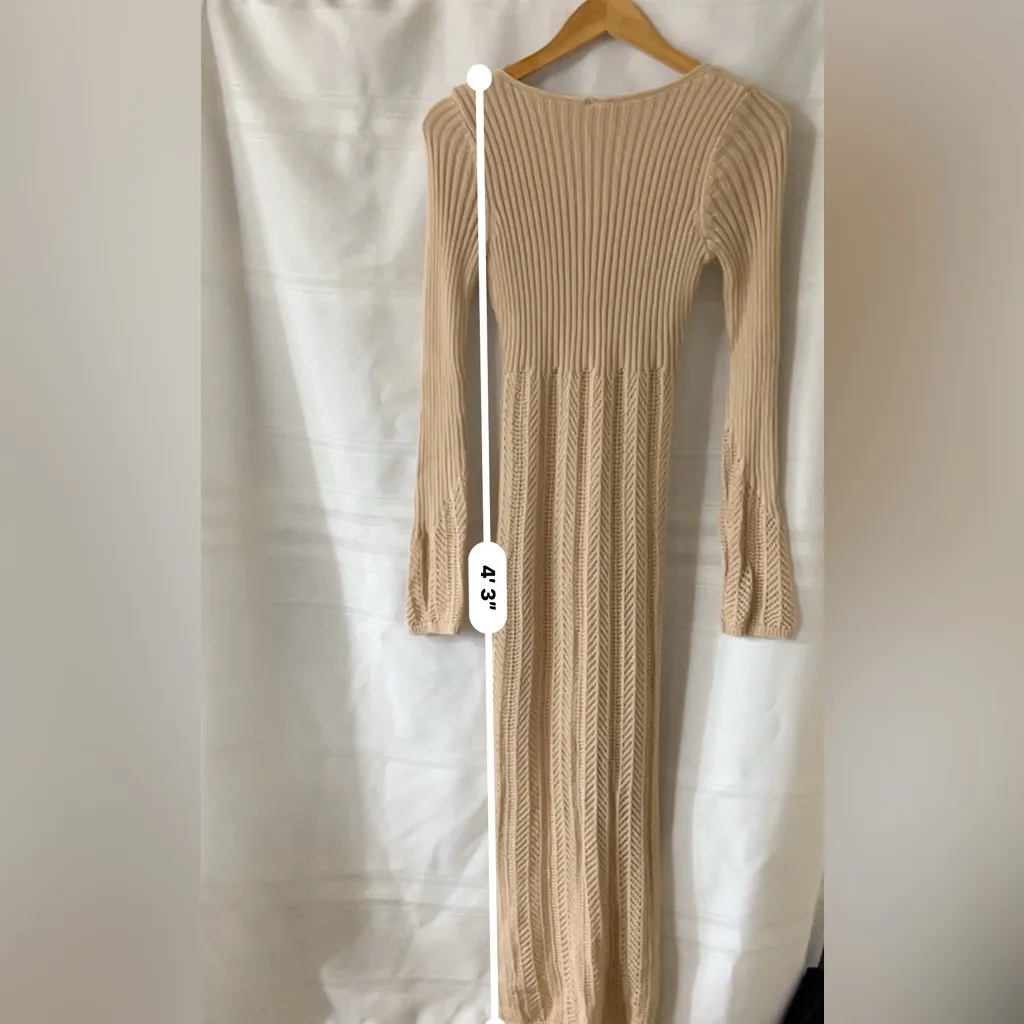Freshman Beige Long Sleeve Knit Dress Tan - Image 5