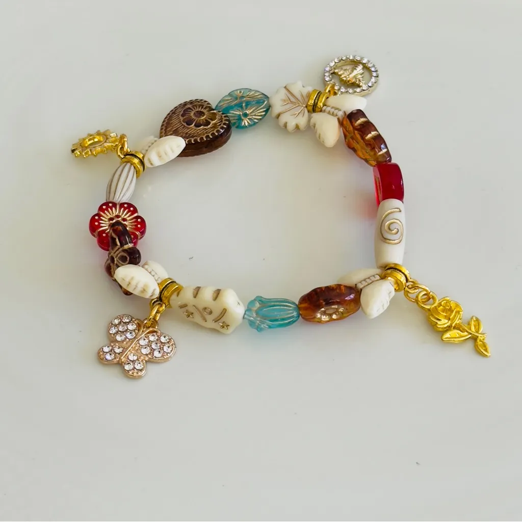 Colorful Beaded Charm Bracelet Gold - Image 3