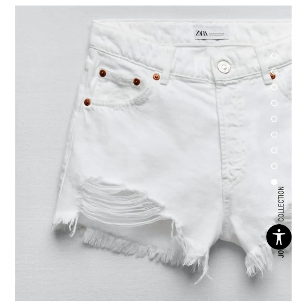 Zara White distressed high waisted denim jean shorts - ripped, frayed hem - Image 9