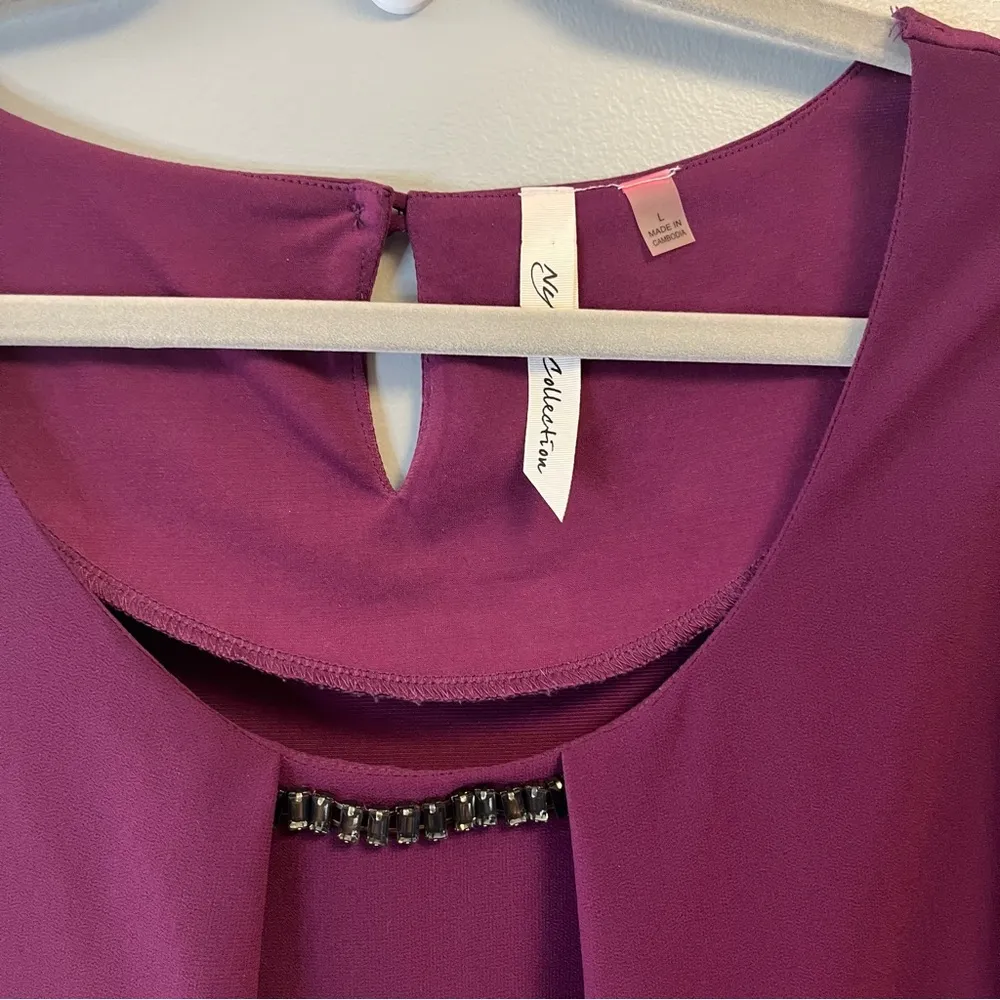 NY Collection Blouse Purple Sleeveless Bejeweled Work Top Scoop Neck Sz L EUC - Image 2