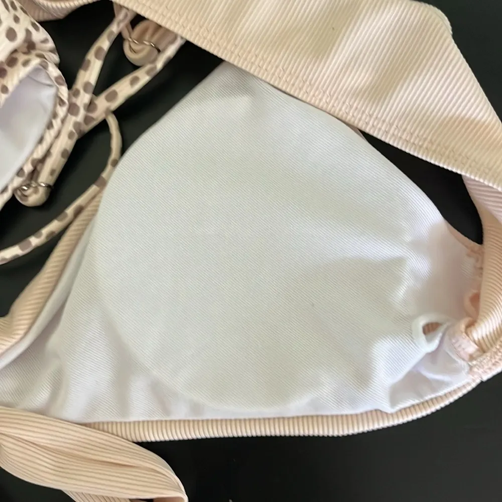 Beige & Black 2 Piece Ribbed Wrap V Neck Colorblock Criss Cross Tie Bac… Size M - Image 8