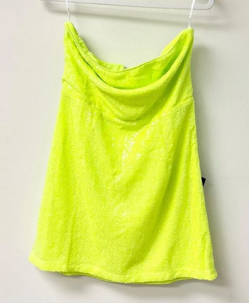 NWT Lulus Embellished Sequin Strapless Mini Dress Neon Yellow Women's L Green Size L - Image 2