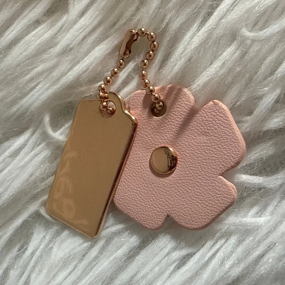 1.5" COACH Rose Gold Tea Rose Flower Floral Bag Charm Hang Tag - Image 2