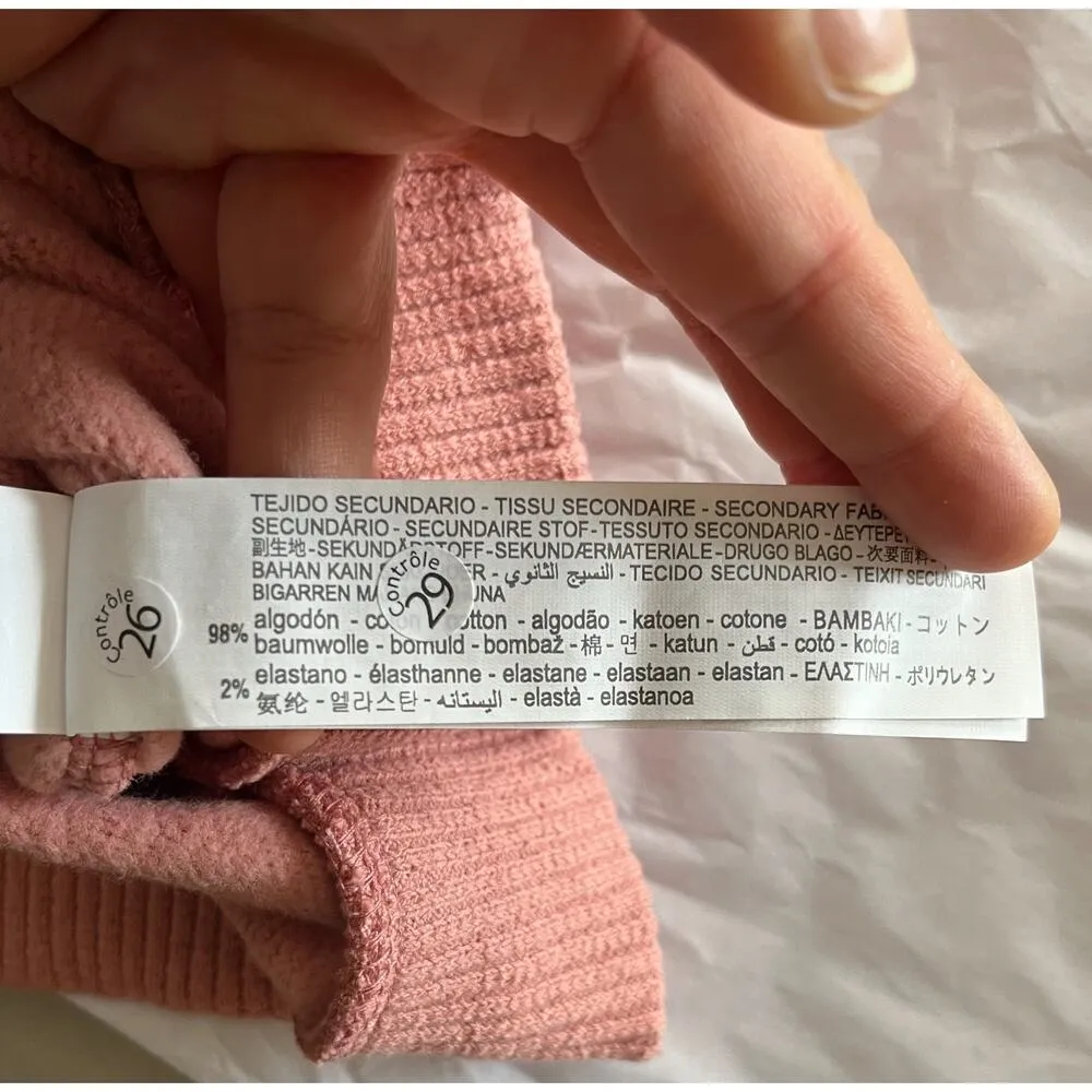 ZARA Hoodie Top Pink Terry Sleeveless Cotton Cropped Medium NWOT - Image 5