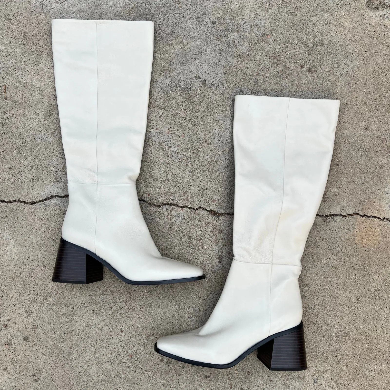 Sam Edelman Wade Ivory Leather Square Toe Chunky Stacked Heel Boots Size 9 - Image 13