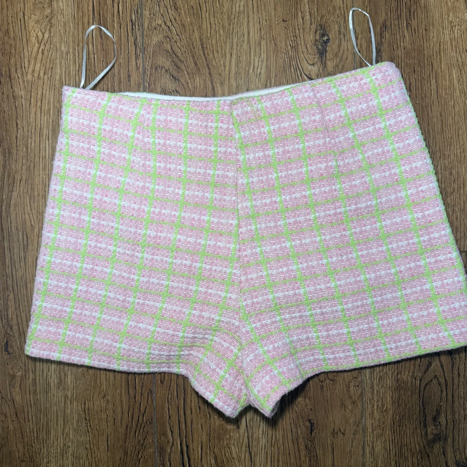 ZARA Tweed Pink Green Plaid Mini Skort Skirt Womens S Barbiecore  preppy shorts - Image 10