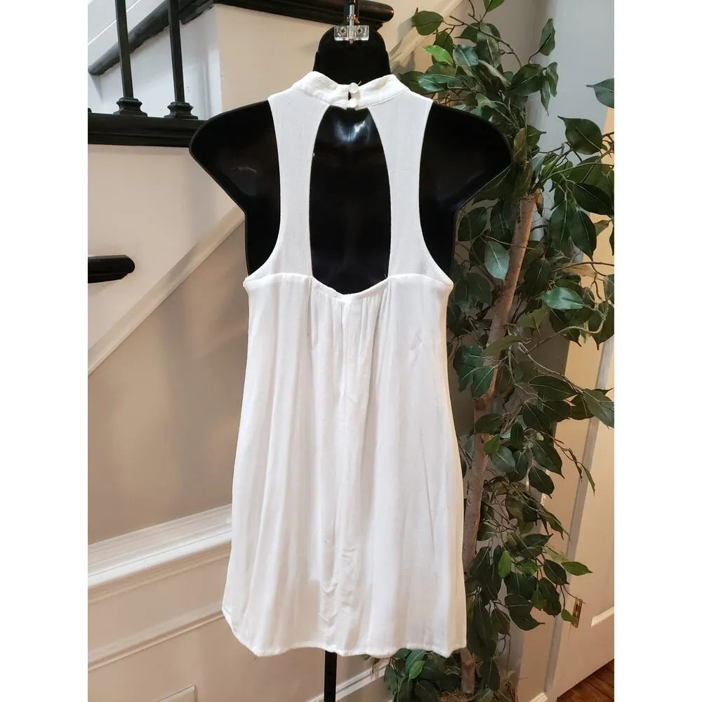 Sequin Hearts Sheath Dress Women's Small White Embroidered Floral Halter Neck - Image 3