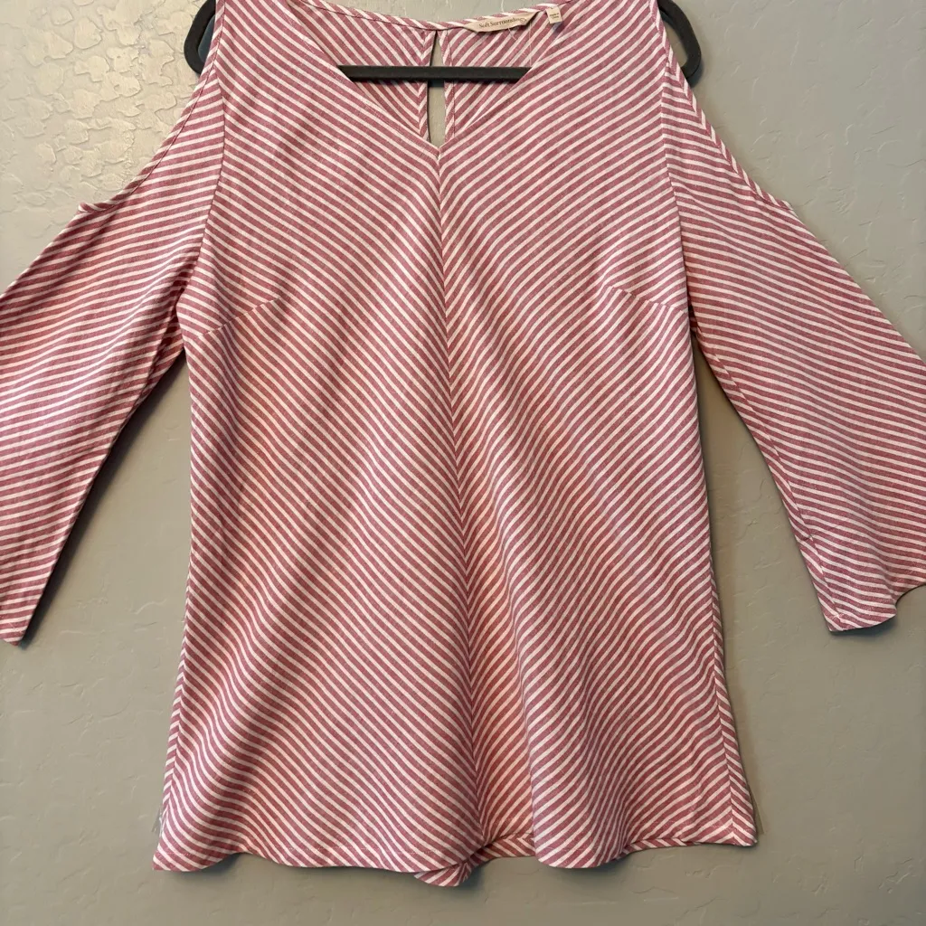 Soft Surroundings red white striped cold shoulder landfall tunic top large NEW - Image 3
