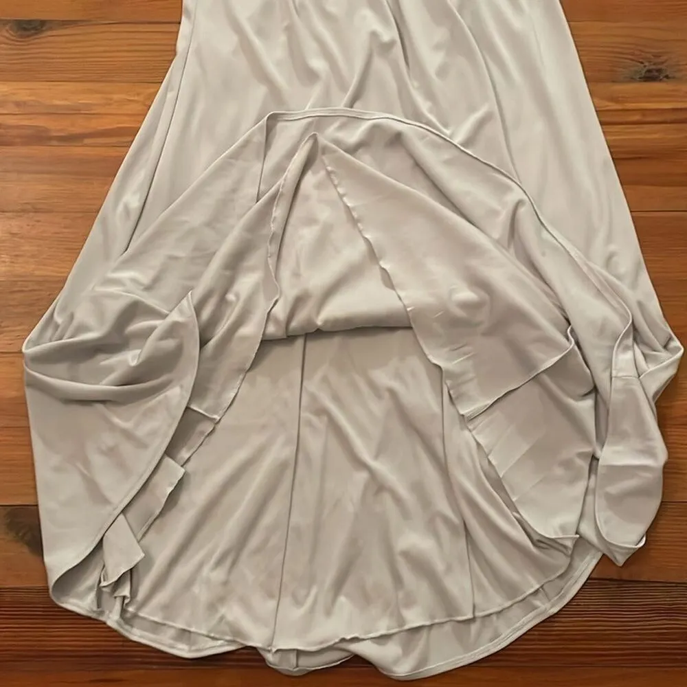 White Vera Wang Grey One Shoulder Jersey Satin Trim Bridesmaid Dress Womens 8 - Image 5