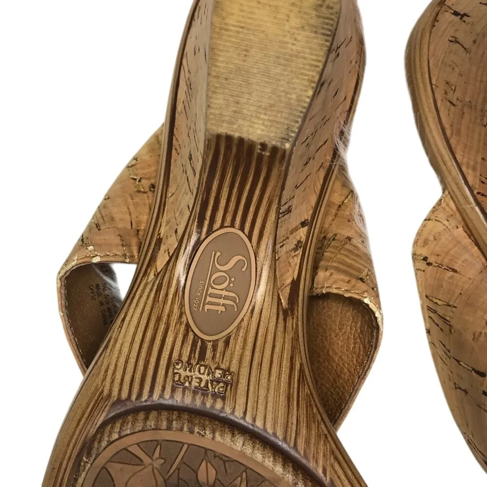 Sofft Cork Peep Toe Sandals Gold Size 8.5 - Image 6