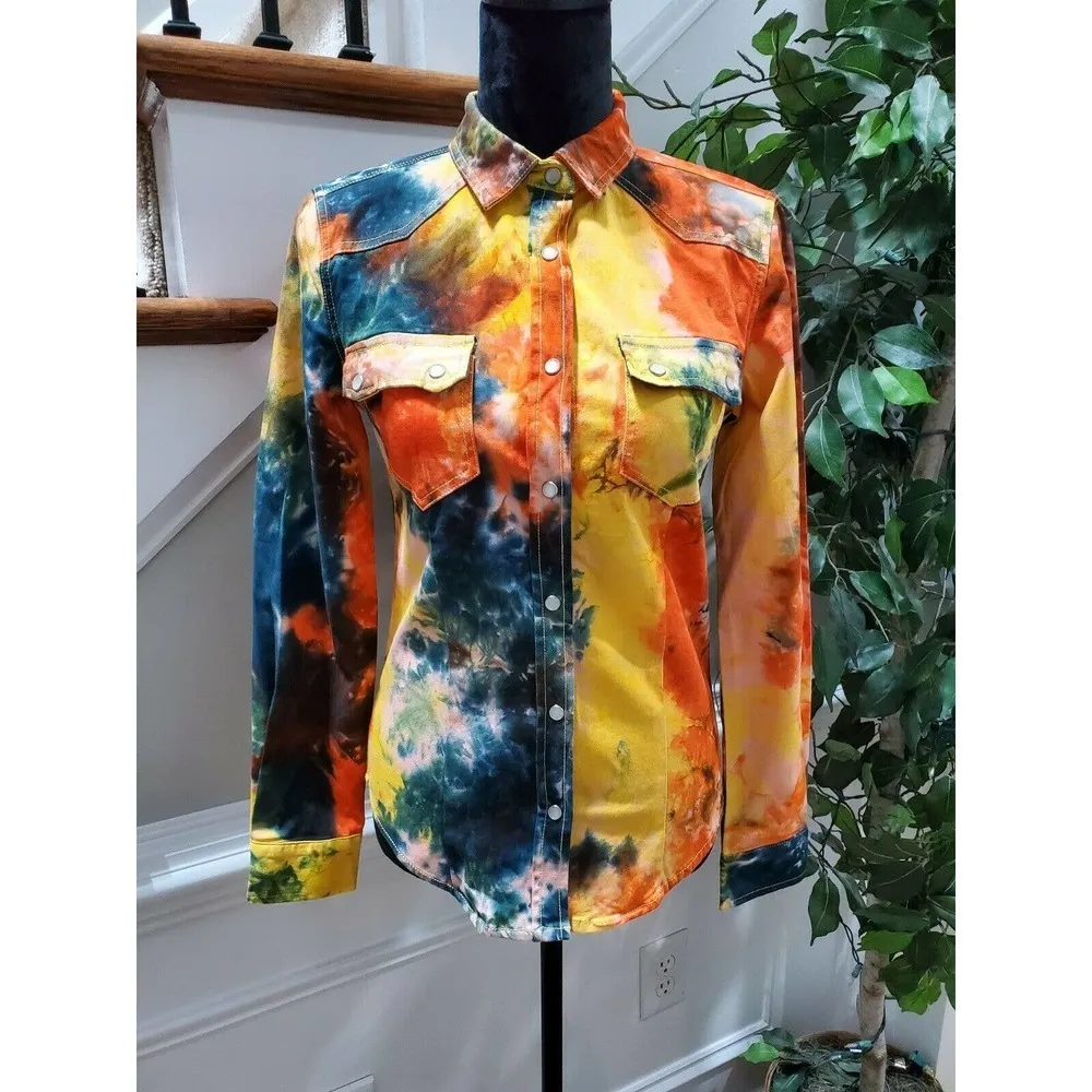 Monkey Ride Jeans Women's Multicolor Cotton Long Sleeve Collared Casual Jacket S - Image 12