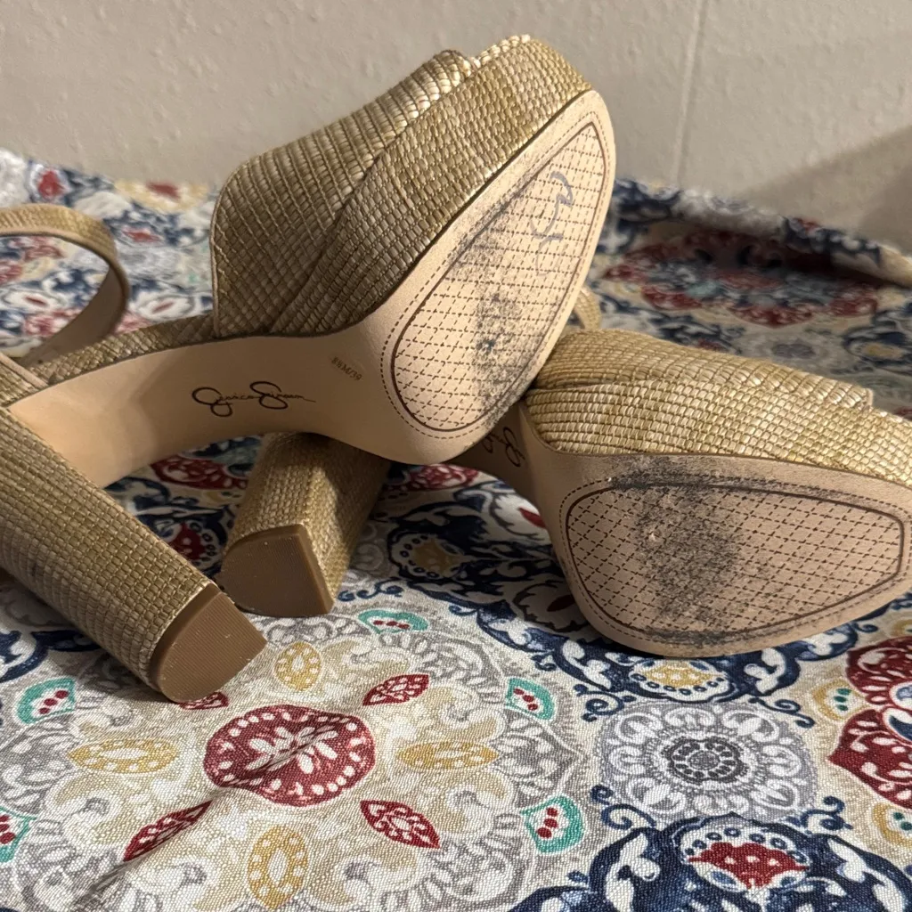 Jessica Simpson Textured Gold Heels - Image 9