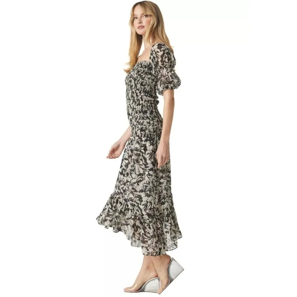 Revolve Misa Diya Midi Maxi Dress Tonal Abstract Ruffles Off Shoulder Size S - Image 9