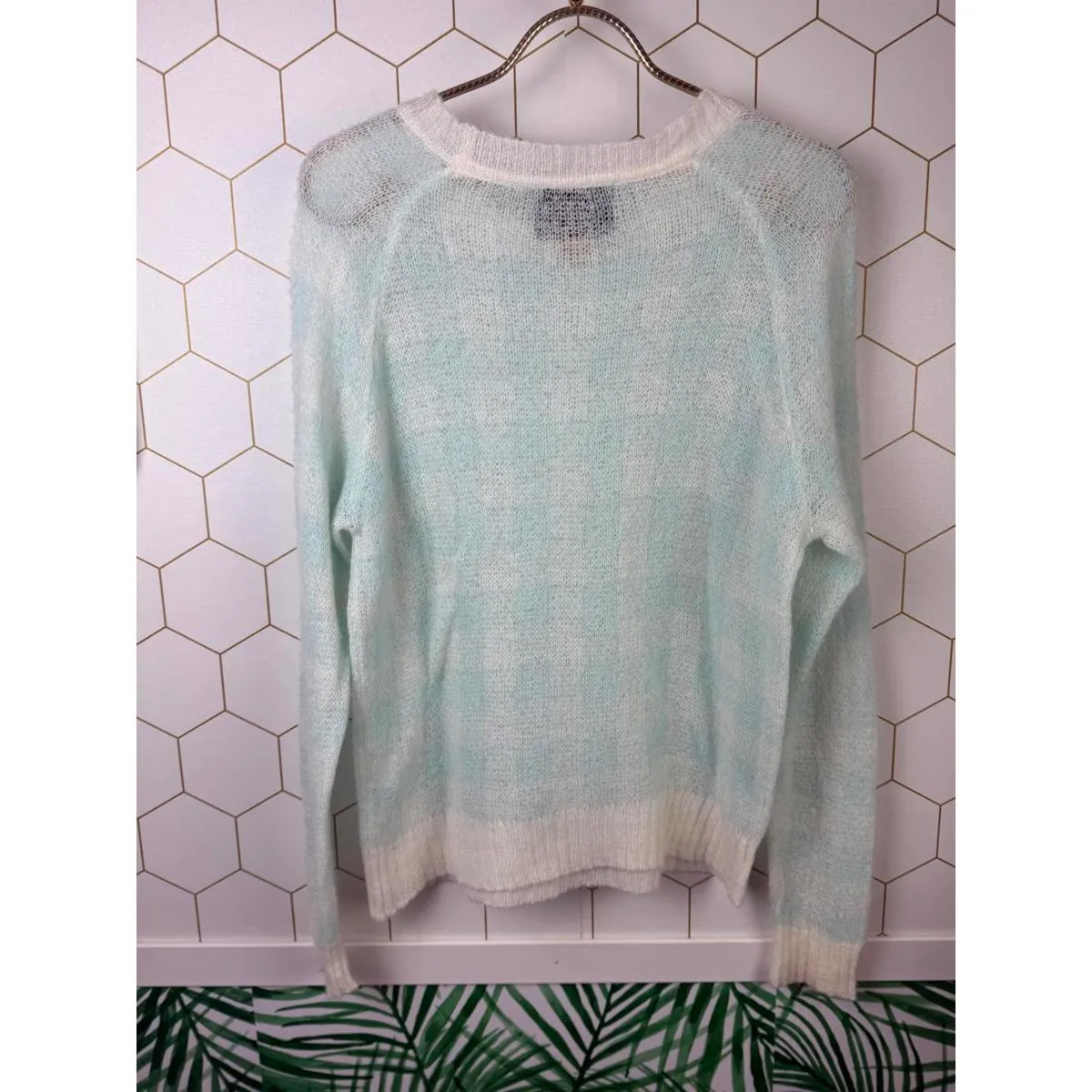 White Fox White Label Blue and Cream Checked Lightweight Pullover - Size - Small - Image 2