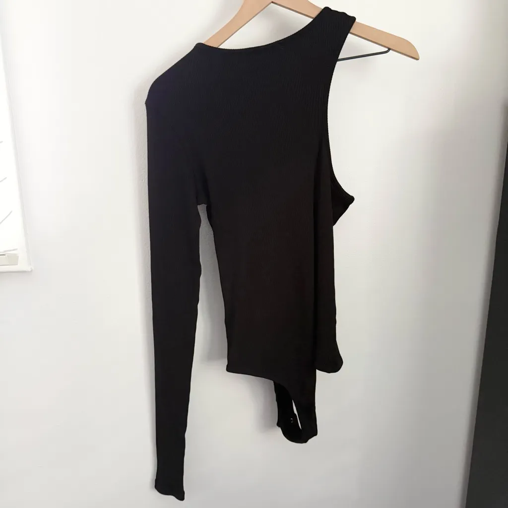 Agolde Large Bea Cutaway Bodysuit Sleeve Black Organic Cotton Slim Fit Minimal - Image 5