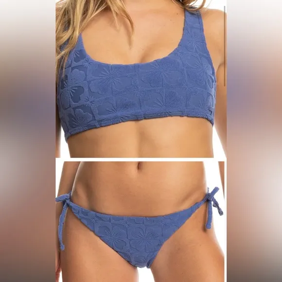 ROXY NWT Sunclick jacquard bralette bikini top‎ + side tie bottoms L - Image 2