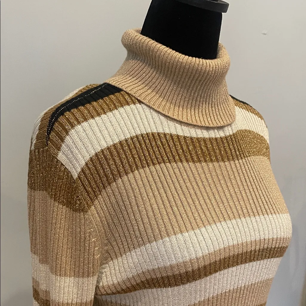 Striped Turtleneck Sweater - Brown, Black, Cream retro vibes - Image 2