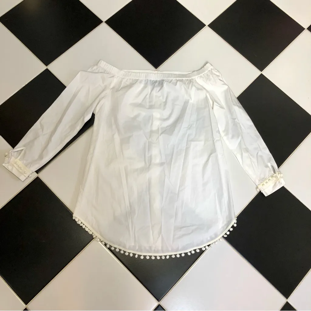 Derek Lam 10 Crosby Poplin Tunic Off The Shoulder Shirt Pom Pom Trim Classic sz8 - Image 11